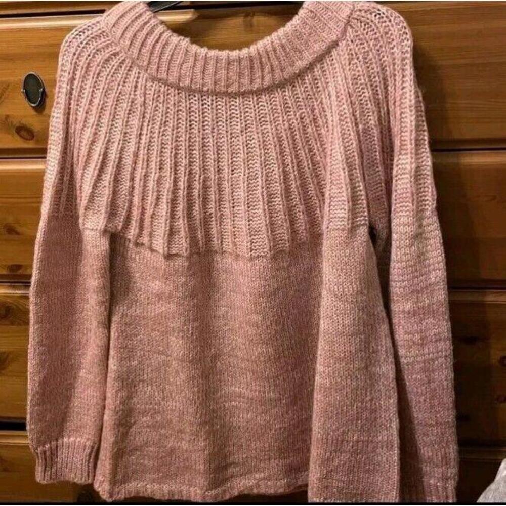Vintage Laura Ashley Women's Sweater Large Pink Chunky Knit Chiffon‎ Bow